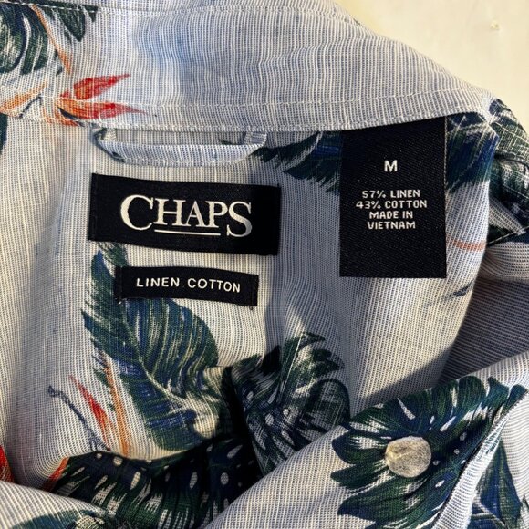 Chaps Men’s Medium Short Sleeve Linen Cotton Hawaiian Shirt With Tropical Print - Picture 3 of 9